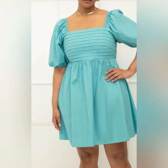 Eloquii Aqua Puff Sleeve Dress - Picture 2 of 15